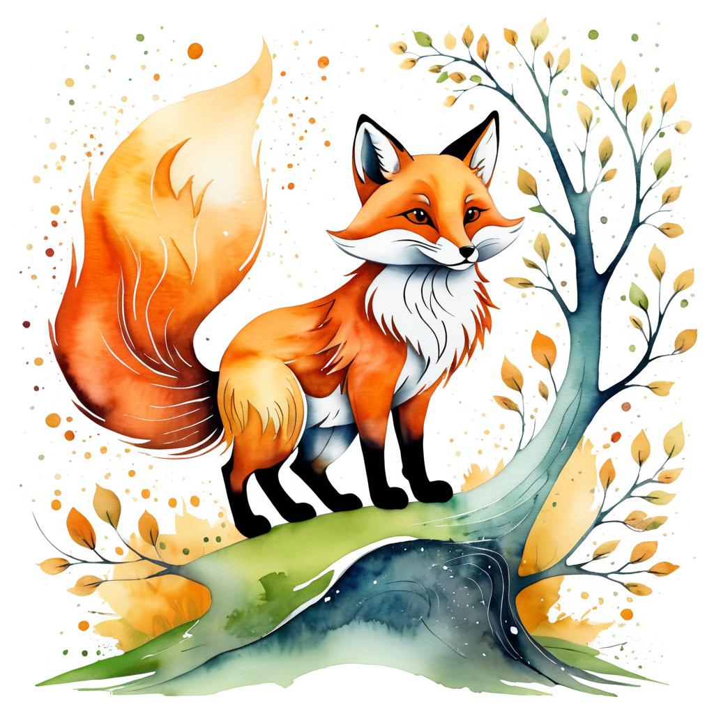 Whimsical Fox Painting a Tree Illustration