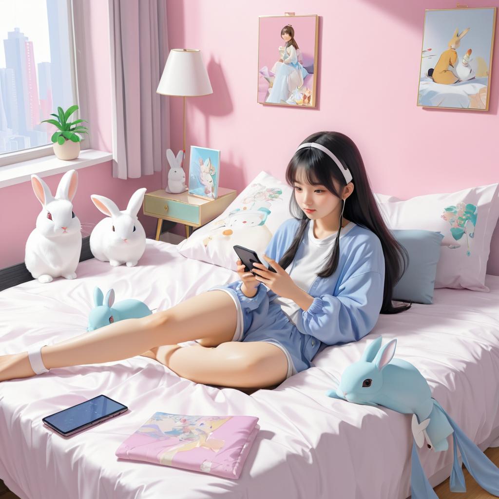 Girl and Rabbit in Cozy Anime Scene