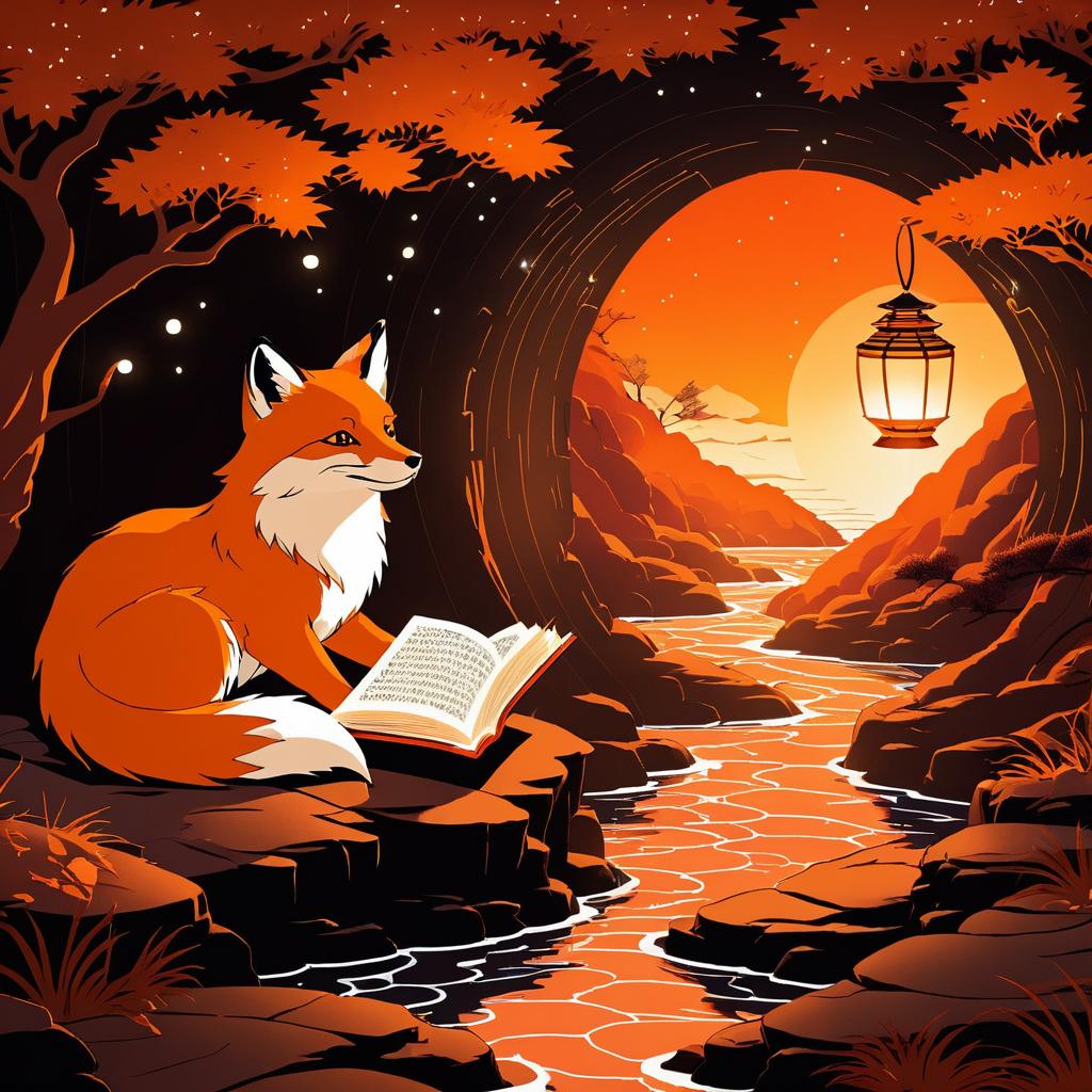 Mystical Cave Fantasy with Reading Fox