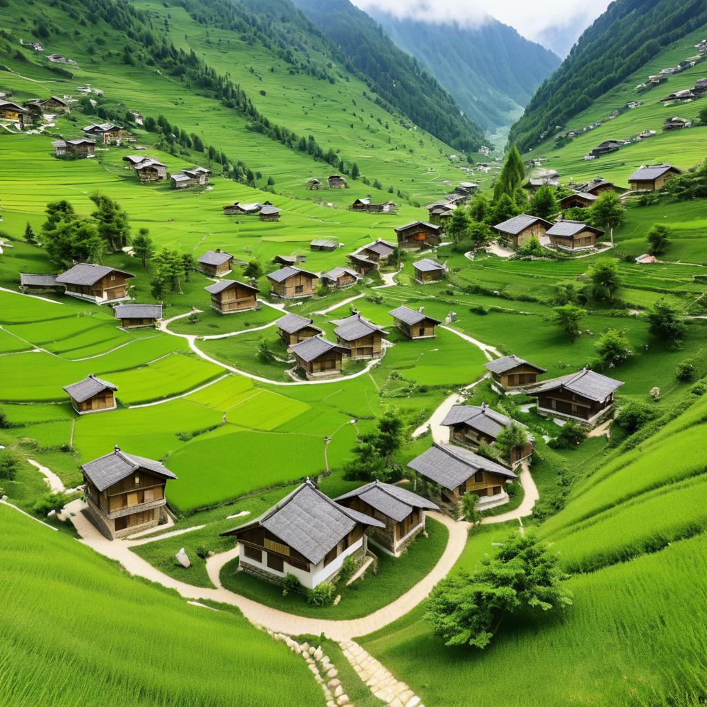 Aerial View of a Rustic Mountain Village