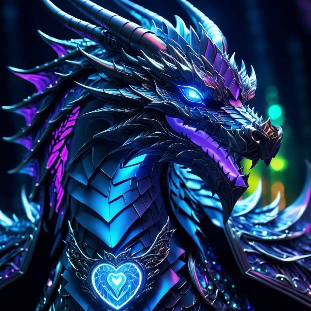 High Fantasy Dragon Portrait in Neon