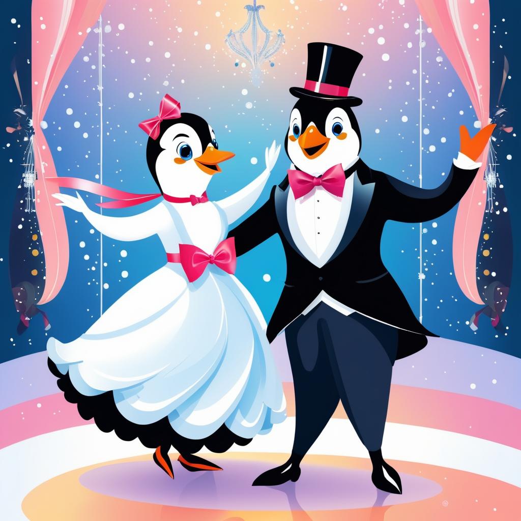 Dapper Penguin Dancing at a Gala