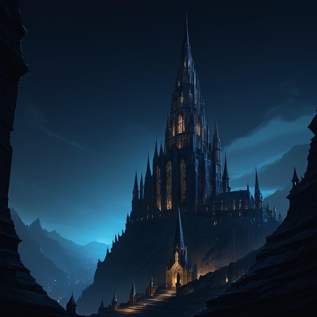 Dark Fantasy Spire in Night Sky