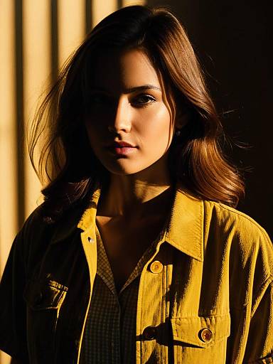 Portrait of woman in chartreuse corduroy jacket