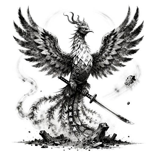 Intricate Phoenix ASCII Art with Kimono