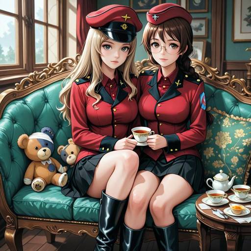 Military Girls with Teacups and Toys