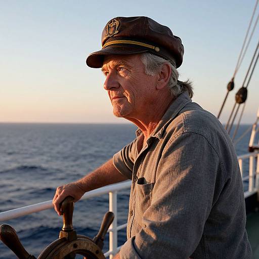 Weathered Sea Captain at Sunset