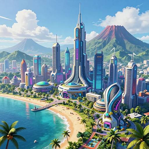 Futuristic Hoenn Cityscape with Neon