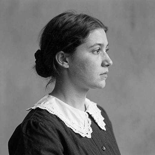 Black and White Profile Portrait of Woman with Lace Collar