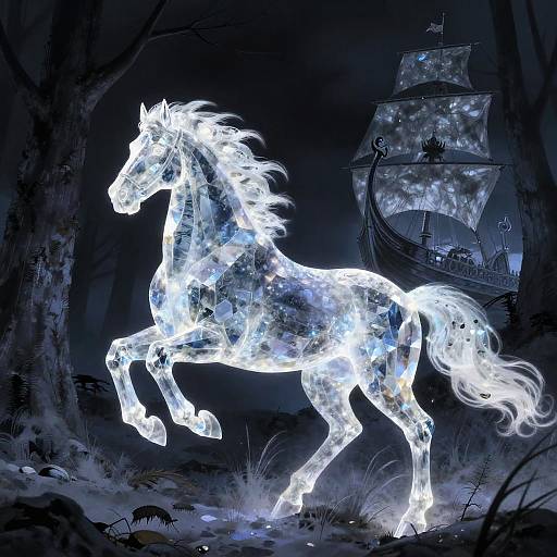 Ethereal Phantom Horse and Viking Ship