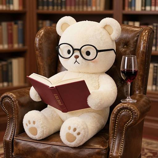 Kawaii Bear Reading Elegantly