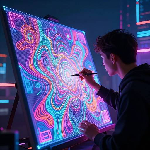 Futuristic Digital Artist in Cyberpunk City