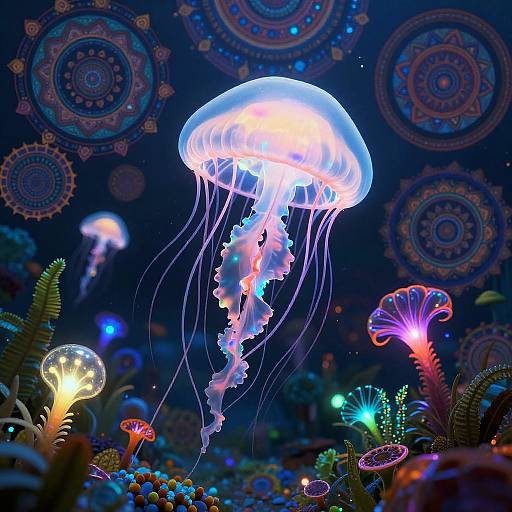 Psychedelic Glowing Jellyfish Garden
