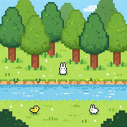 Pixel Art Peaceful Forest Scene