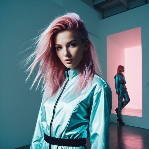 Fashion Model with Pastel Pink Hair in Futuristic Jumpsuit