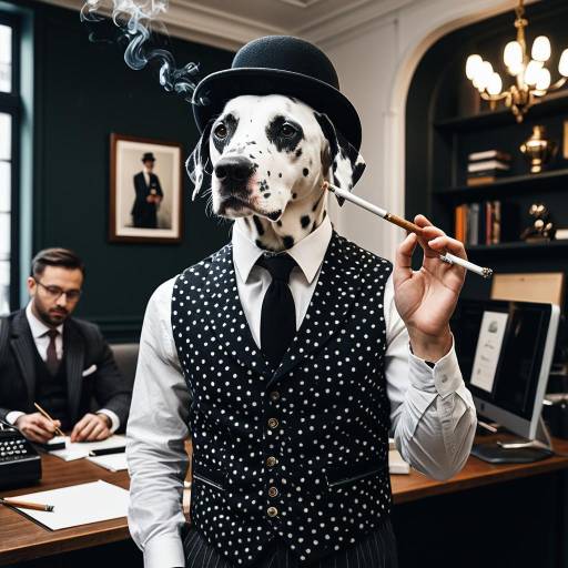 Dalmatian in Corporate Chic Outfit Smoking Cigarette Holder