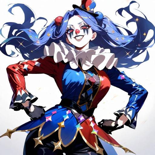 Menacing Clown Lady with Cobalt Hair