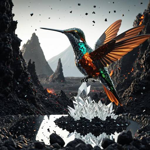 3D Hummingbird Sculpture in Volcanic Landscape 3D Hummingbird Sculpture in Volcanic Landscape