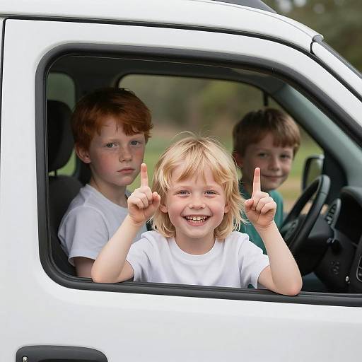 Children Enjoying a Day in a White Van