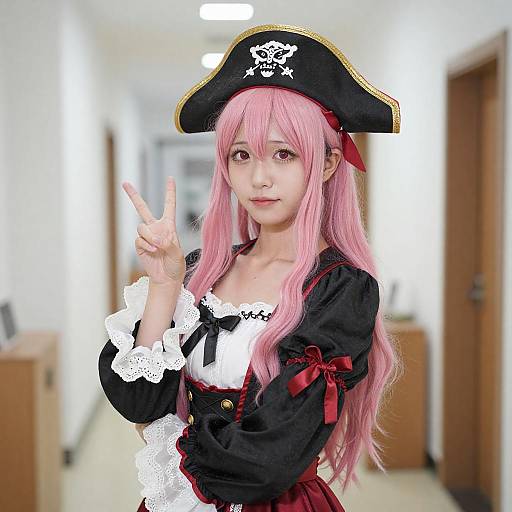 Young Pink-Haired Female Pirate Pose