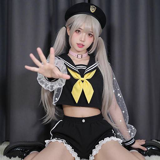 Young Woman in Sailor-Style Outfit