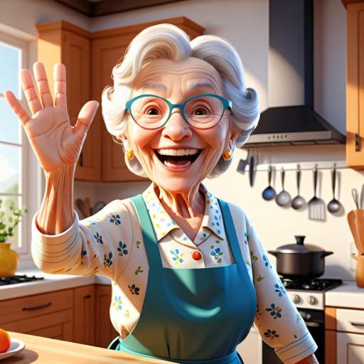 Joyful Elderly Woman in Bright Kitchen