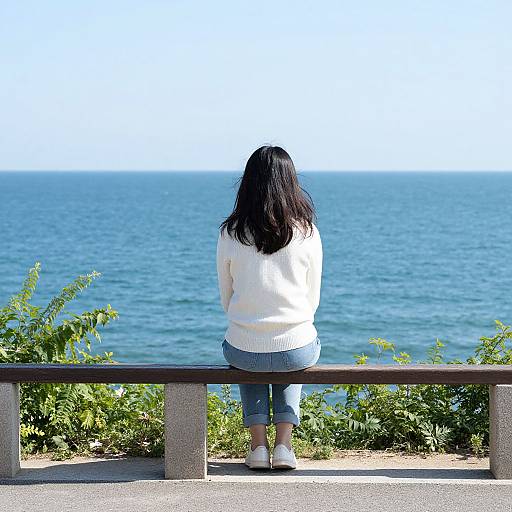 Woman Gazing at Sea from Railing
