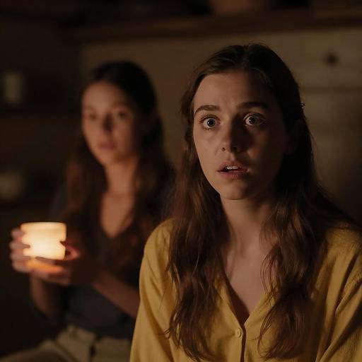 Surprised Woman, Glowing Object in Cabin