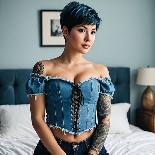 Woman in Denim Corset with Tattoos