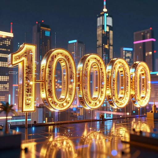 Cyberpunk City with Glowing Digits