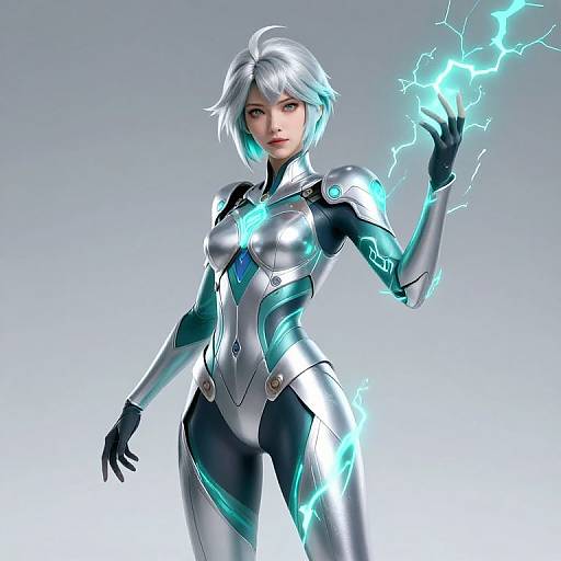 Futuristic Silver-Teal Lightning Woman