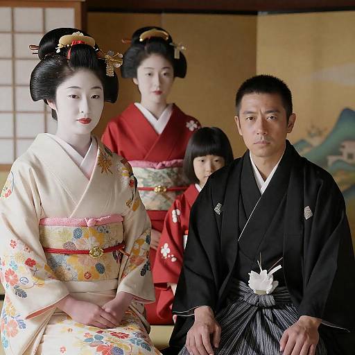 Traditional Japanese Family Portrait in Kimono