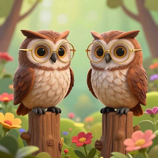 Whimsical Owls With Gold Glasses