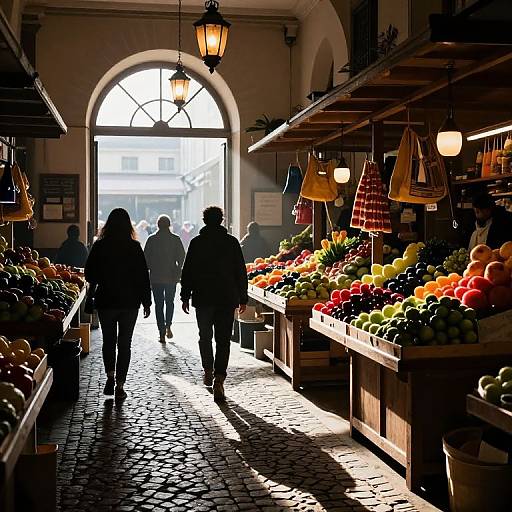 Sunlit Indoor Market with Shadows