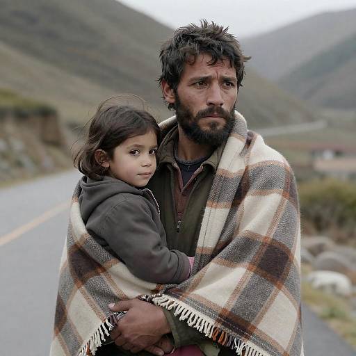 Rugged Man and Serene Girl in Nature