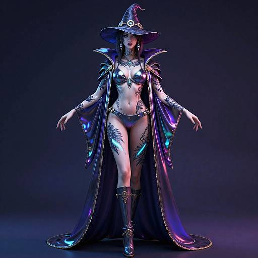 Exotic Cyber Witch with Neon Tattoos