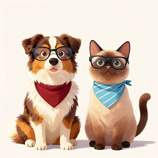 Whimsical Australian Shepherd and Birman Duo