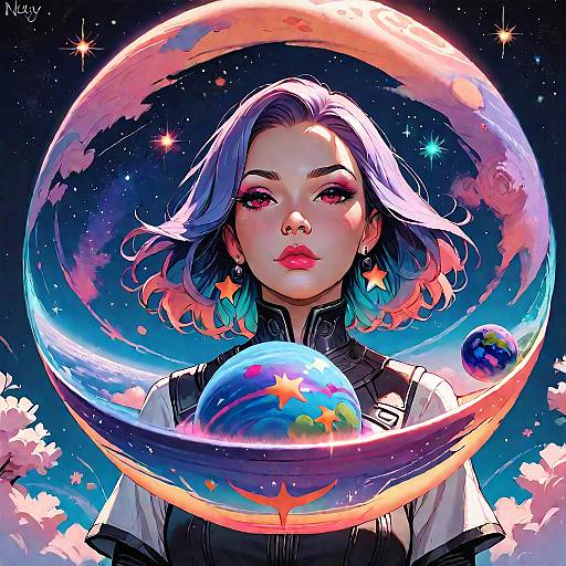 Ethereal Woman Floating Among the Stars