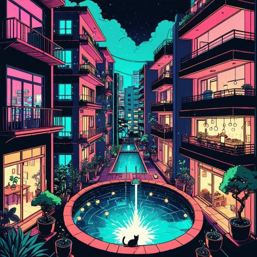 Vibrant Anime-Inspired City Block Illustration Vibrant Anime-Inspired City Block Illustration