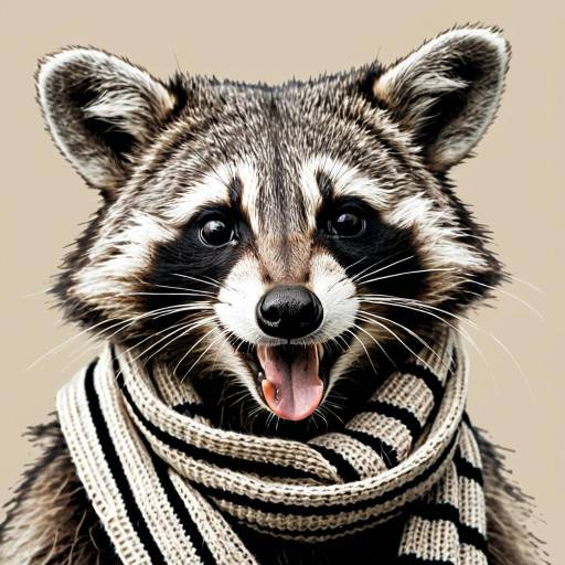 Playful Raccoon Wearing Striped Scarf