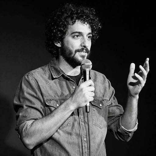 Charming Portrait of a Microphone Performer