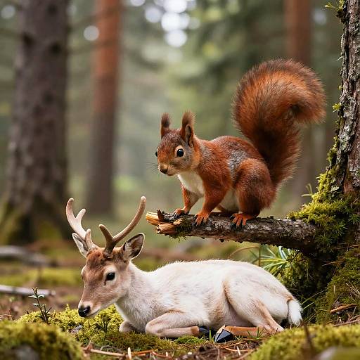 3D Fluffy Red Squirrel and Deer