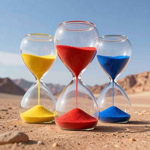 Colossal Hourglasses Over Desert Landscape
