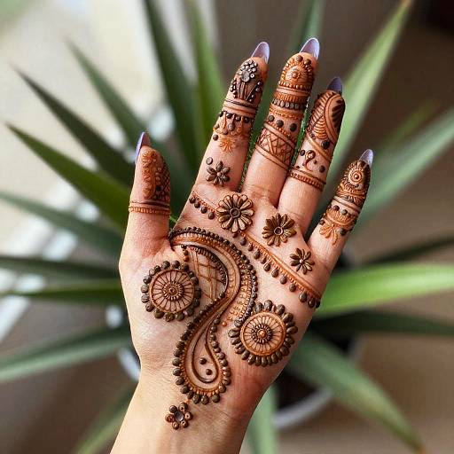 Intricate Henna Hand with Purple Nails