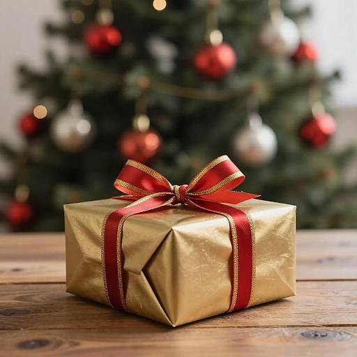 Elegant Gold Gift Box with Christmas Tree
