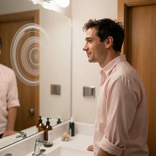 Smiling Man in Colorful Bathroom Setting