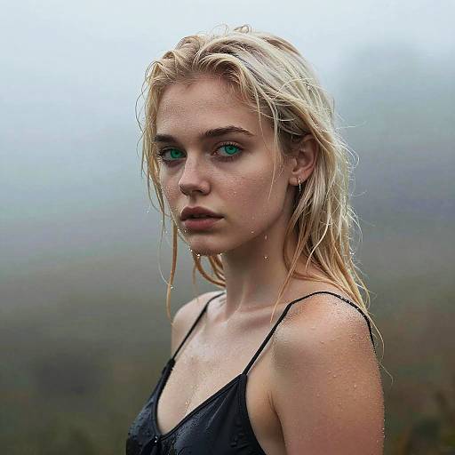 Young Woman in Fog with Wet Hair