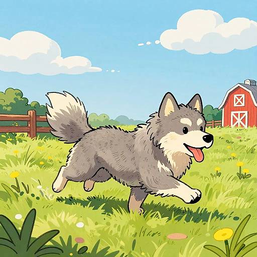 Playful Cartoon Fox Running in Sunny Field
