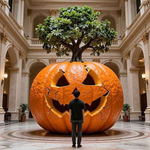 Ornate Hall with Cracked Pumpkin Tree