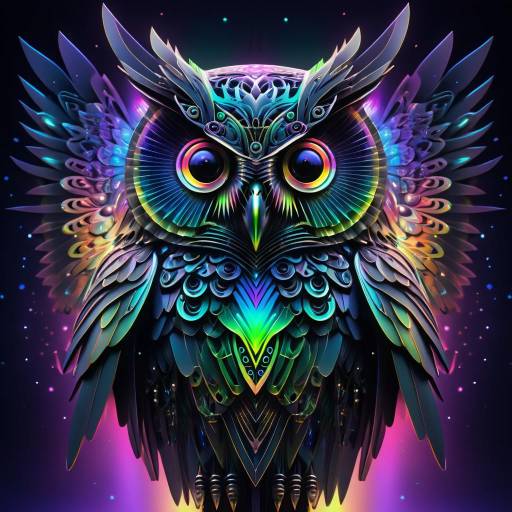 Cybernetic Owl with Rainbow Lighting